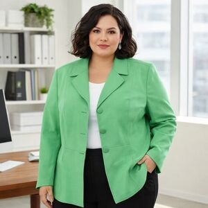 NWT TanJay Plus Size Green Blazer Button Front Structured Office Career Jacket